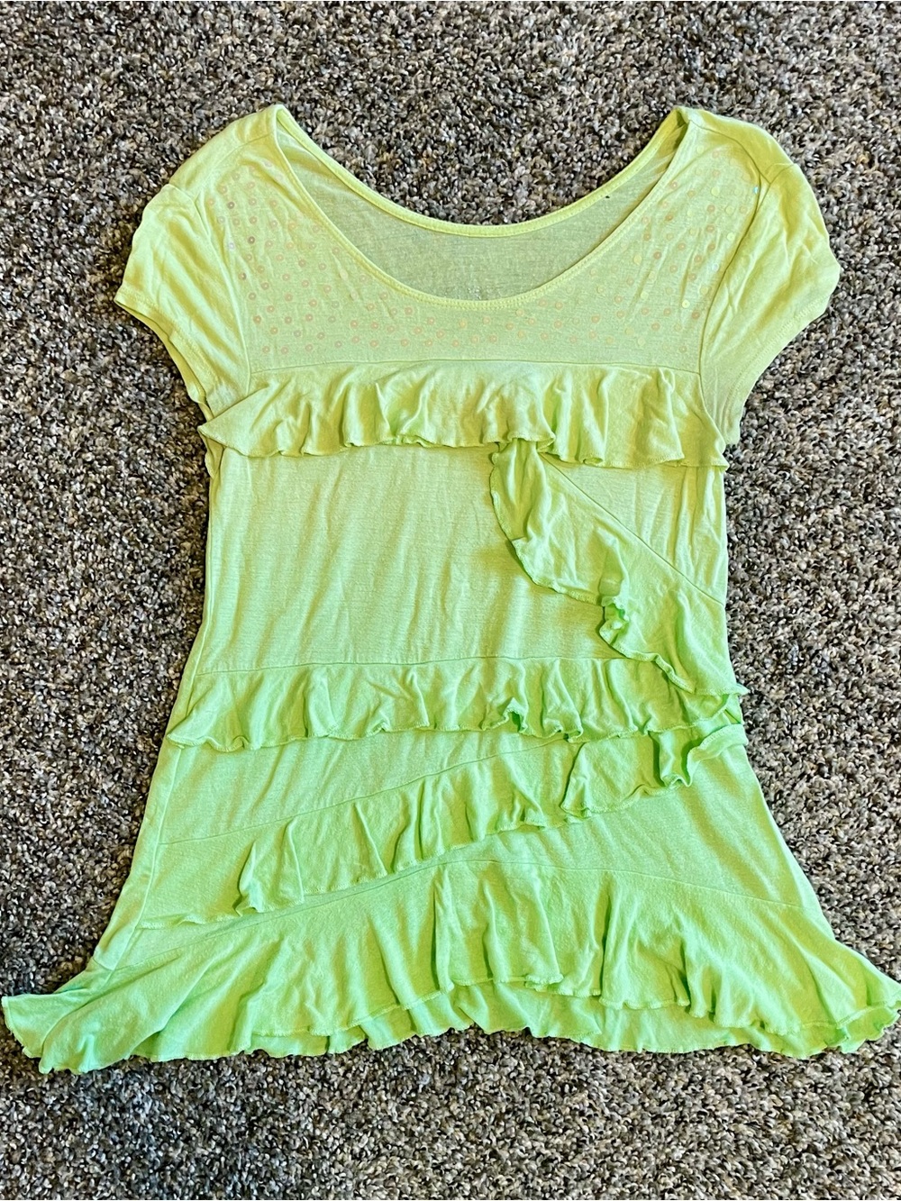 Justice Lime Green Ruffle Short Sleeve Tee Size Girls 10
